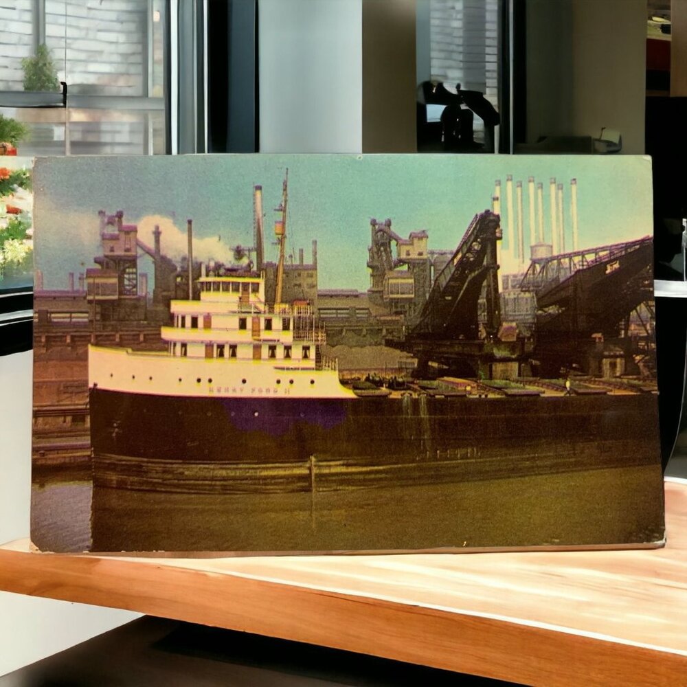 Henry Ford II Ore Boat Postcard Rouge Plant Dearborn MI Vintage